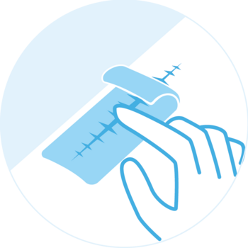 Illustrative icon indicating a kelocote scar sheet being applied over a scar