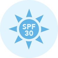 Illustrative icon showing a sun with SPF 30 written on it