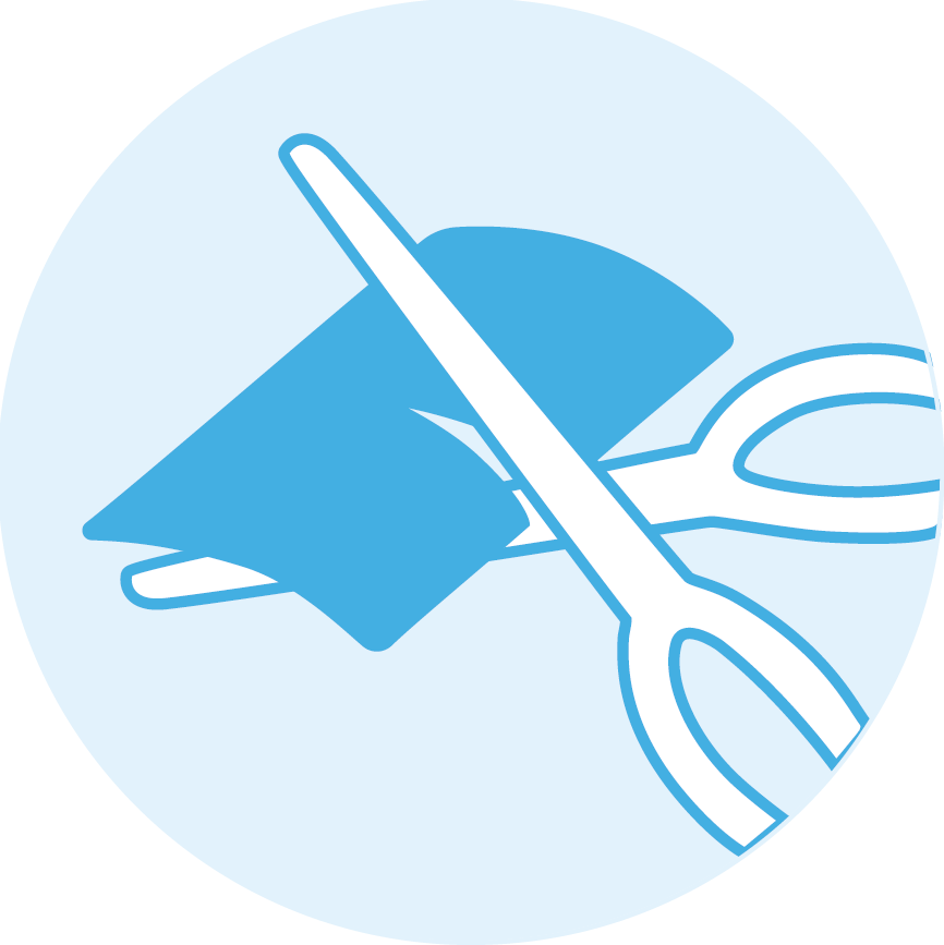 Illustrative icon suggesting scissors cutting a kelocote scar sheet to size.