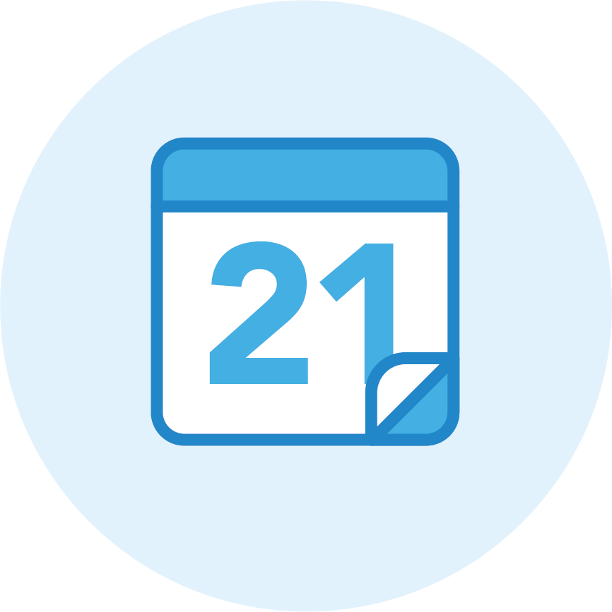 Illustrative icon indicating a calendar showing day 21